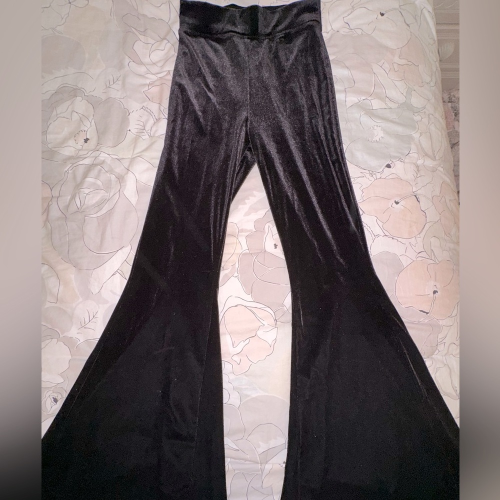 faux velvet long flare pants :)